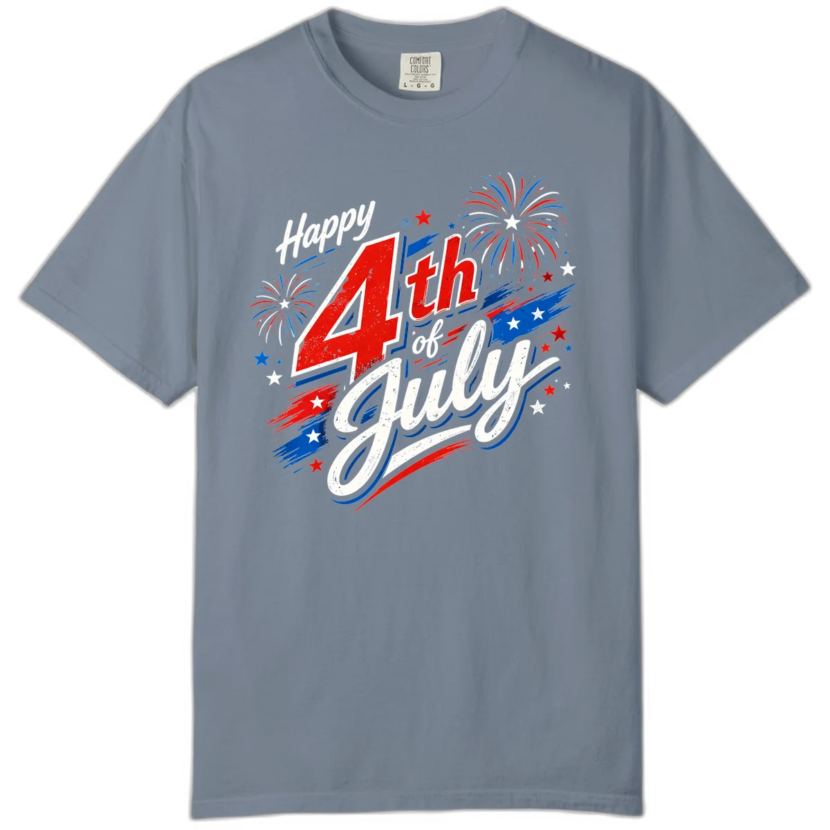 Happy 4th of July Fireworks Comfort Color in Blue Jean