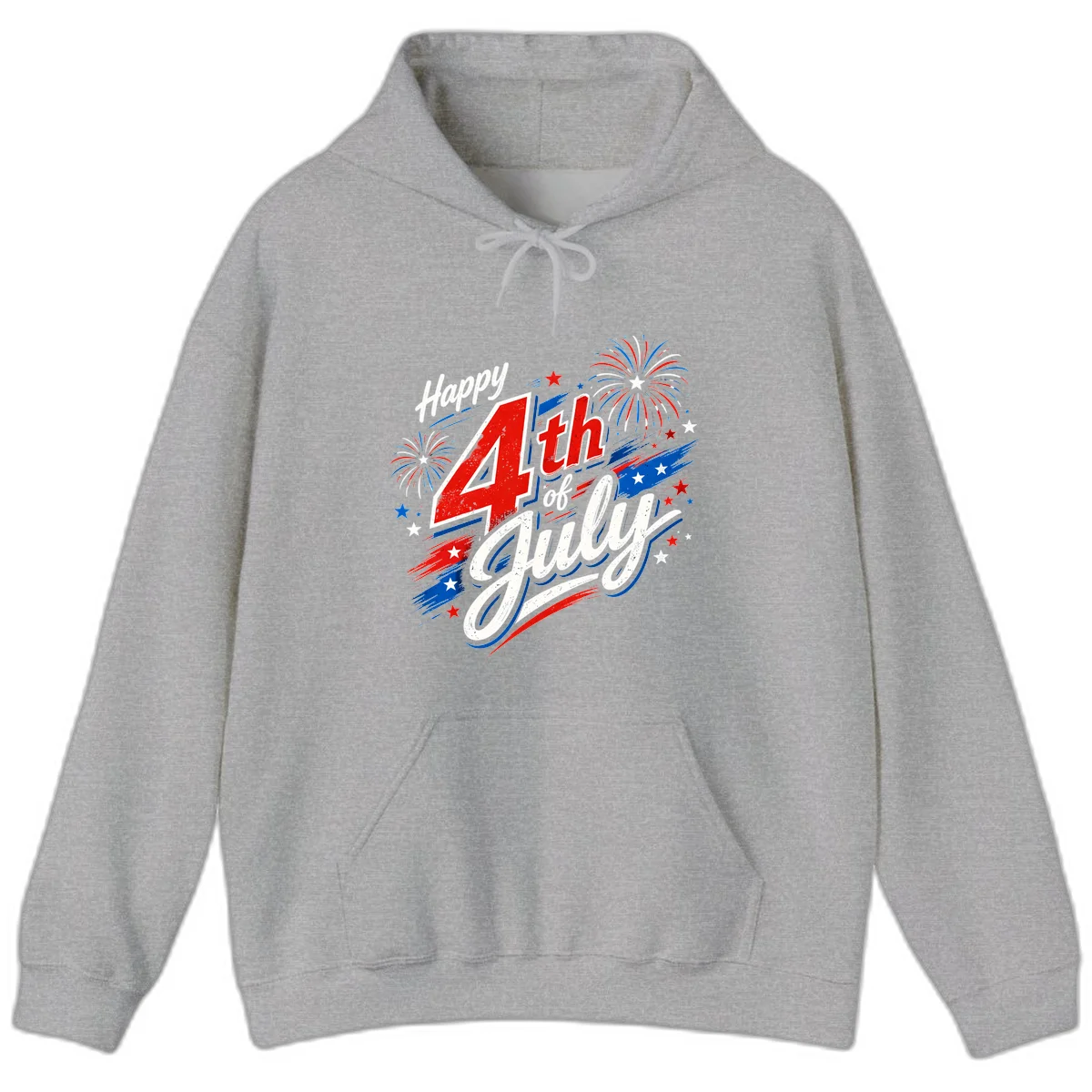 Happy 4th of July Fireworks Hoodie in Sport Grey