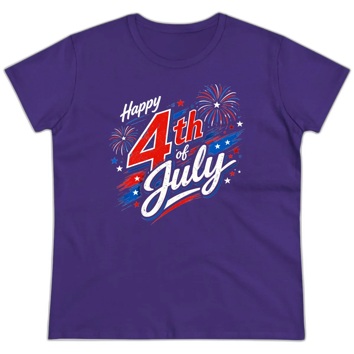 Happy 4th of July Fireworks Ladies Tee in Purple