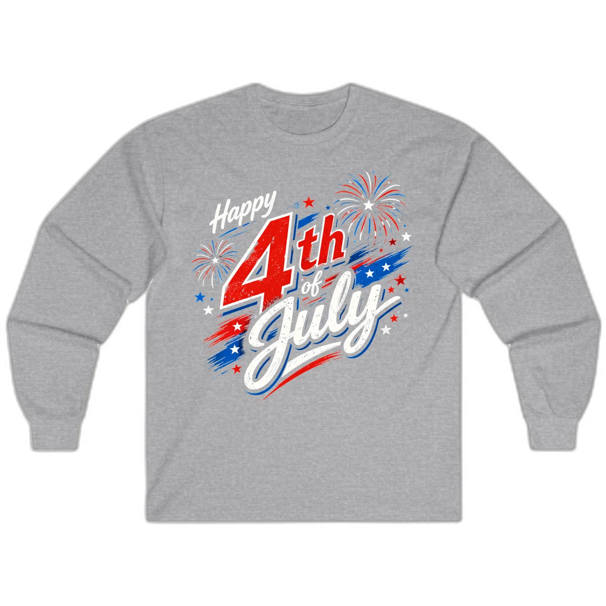 Happy 4th of July Fireworks Long Sleeve in Sport Grey