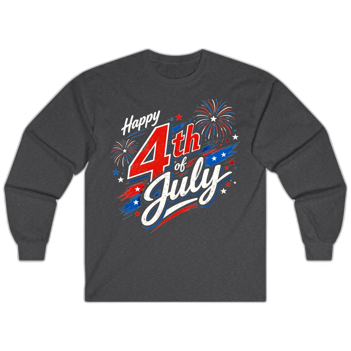 Happy 4th of July Fireworks Celebration Design Long Sleeve in Dark Heather