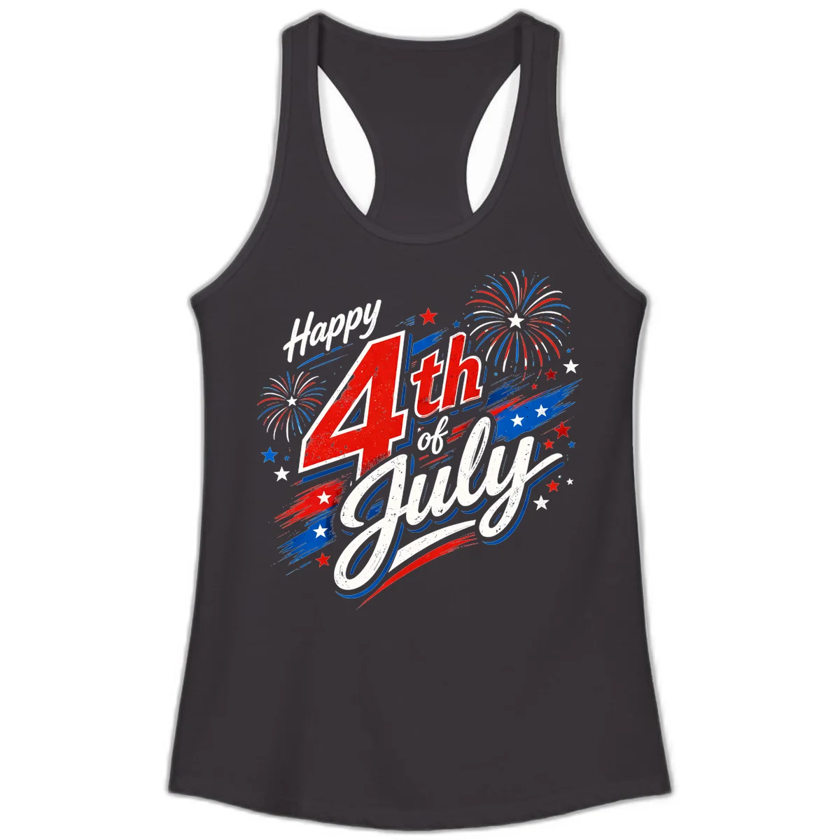 Happy 4th of July Fireworks Ladies Tank in Black