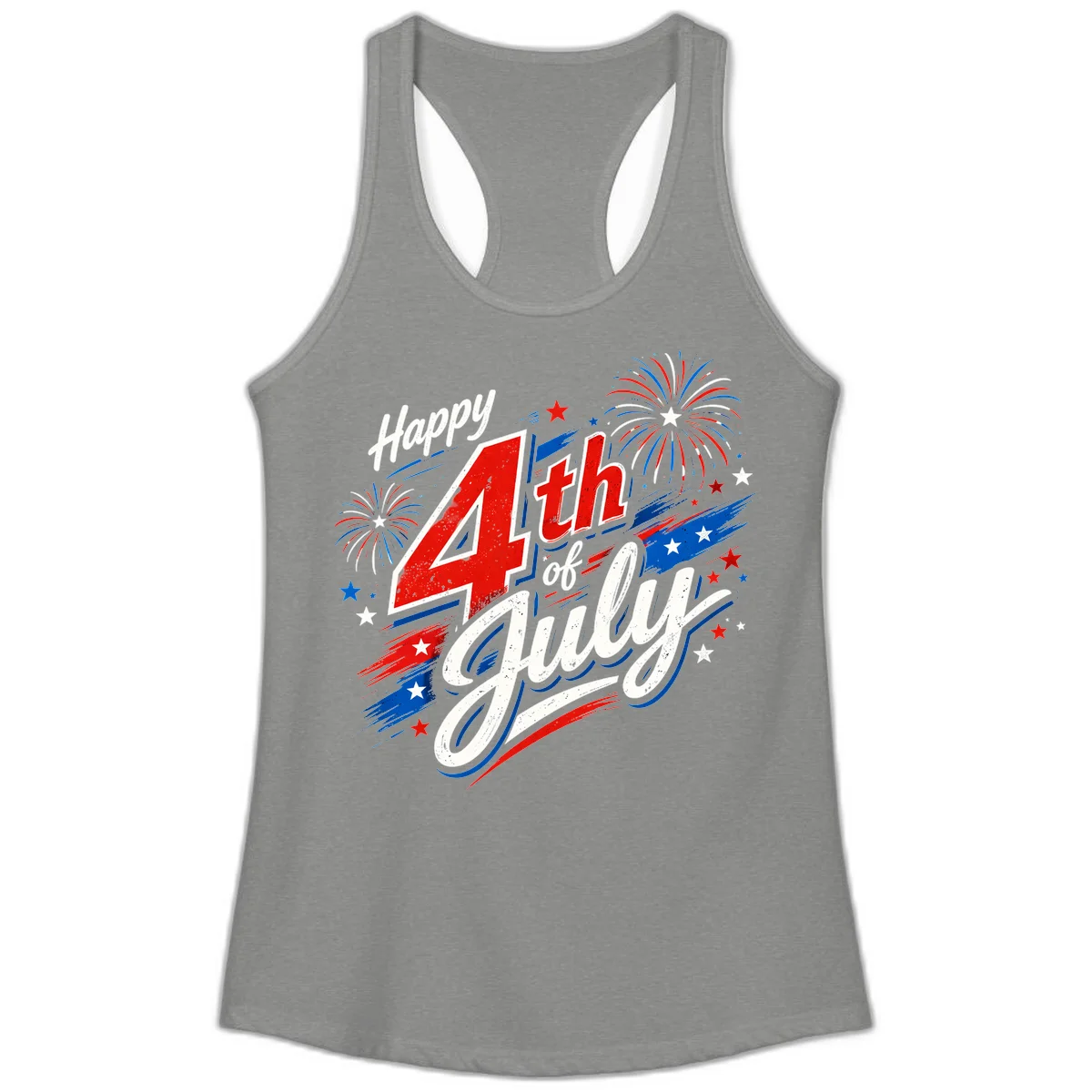 Happy 4th of July Fireworks Ladies Tank in Heather Grey