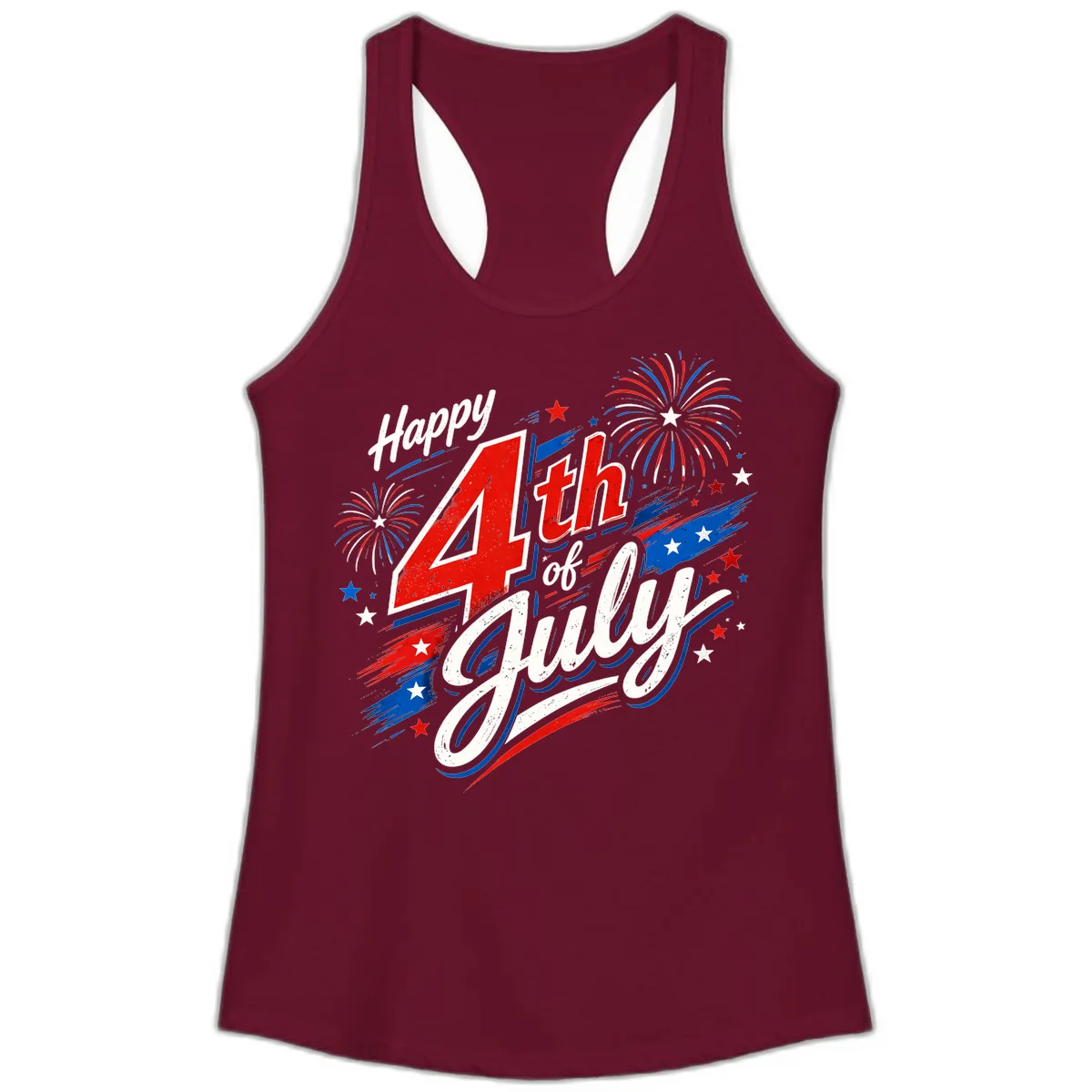 Happy 4th of July Fireworks Celebration Design Ladies Tank in Solid Cardinal Red
