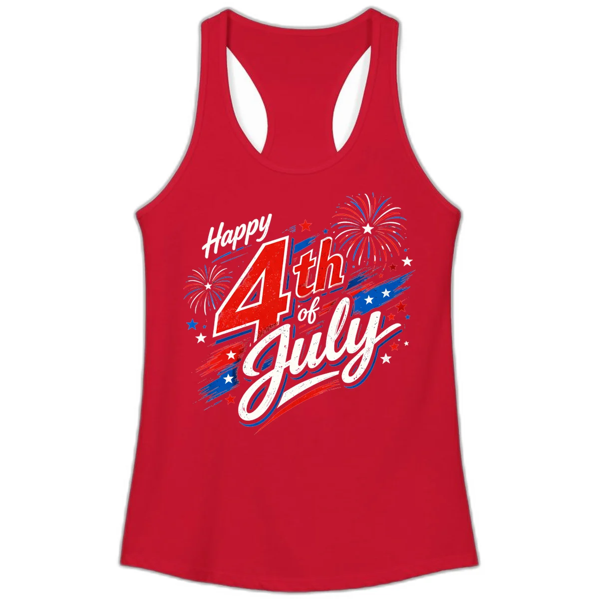 Happy 4th of July Fireworks Ladies Tank in Solid Red