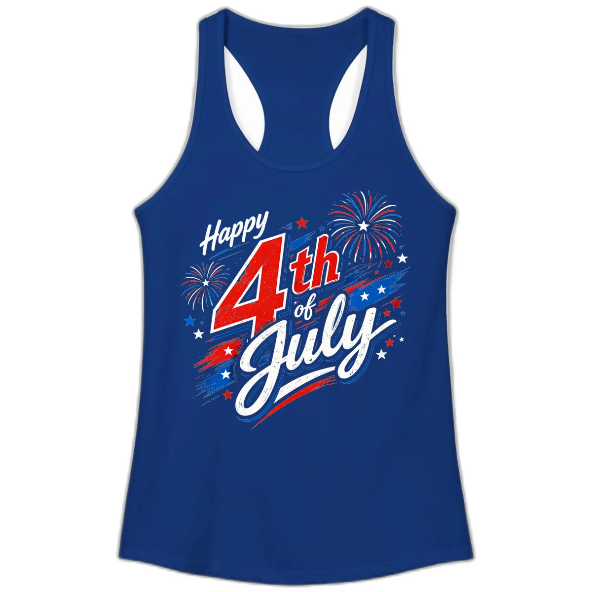 Happy 4th of July Fireworks Ladies Tank in Solid Royal