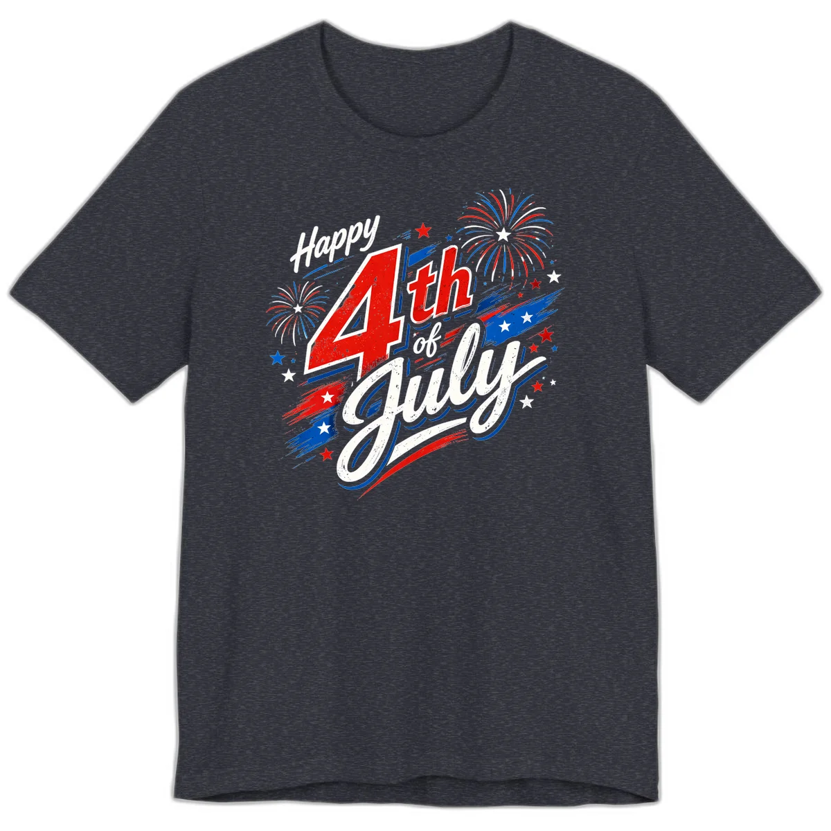 Happy 4th of July Fireworks Premium T-Shirt in Heather Navy