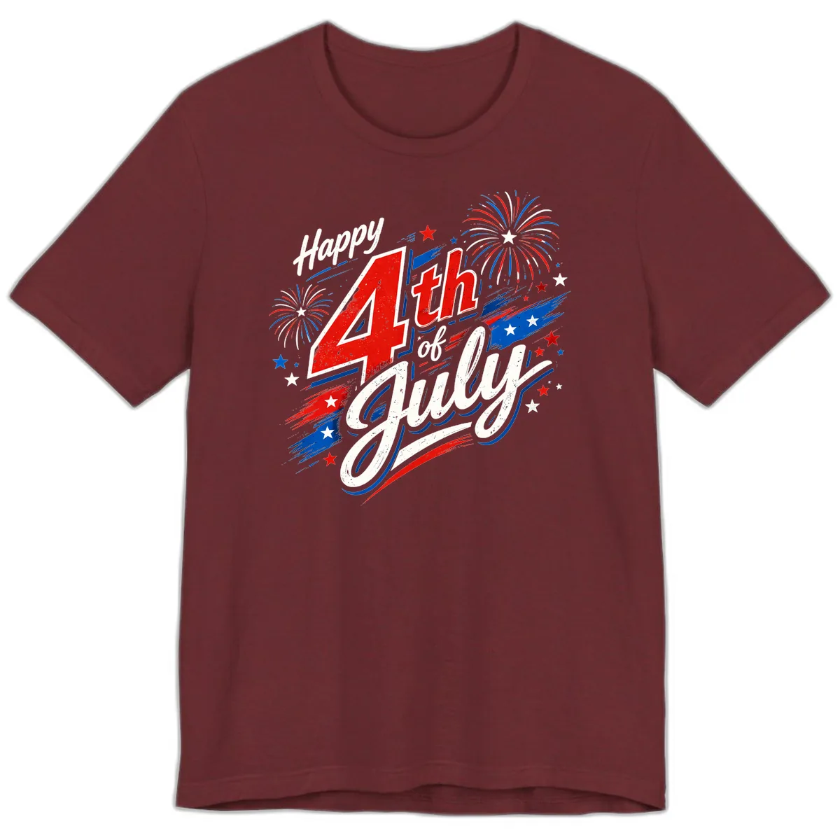 Happy 4th of July Fireworks Celebration Design Premium T-Shirt in Heather Cardinal
