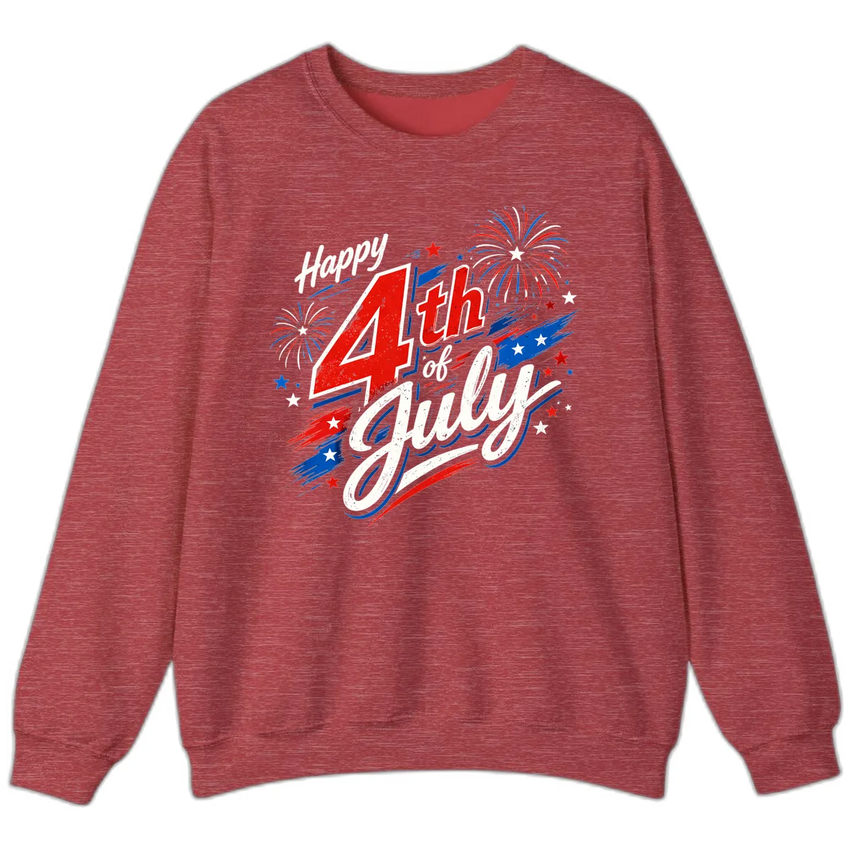 Happy 4th of July Fireworks Celebration Design Sweatshirt in Heather Scarlet Red