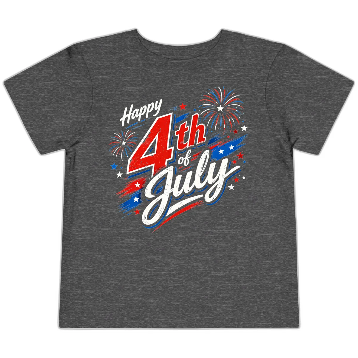 Happy 4th of July Fireworks Celebration Design Toddler T-Shirt in Dark Heather Grey