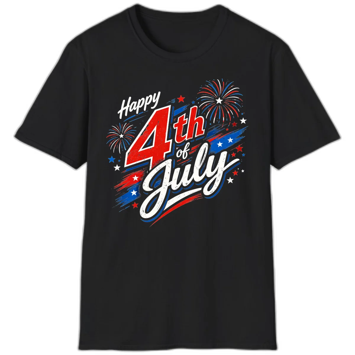 Happy 4th of July Fireworks T-Shirt in Black