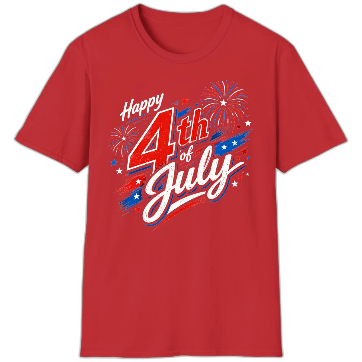 Happy 4th of July Fireworks T-Shirt in Red