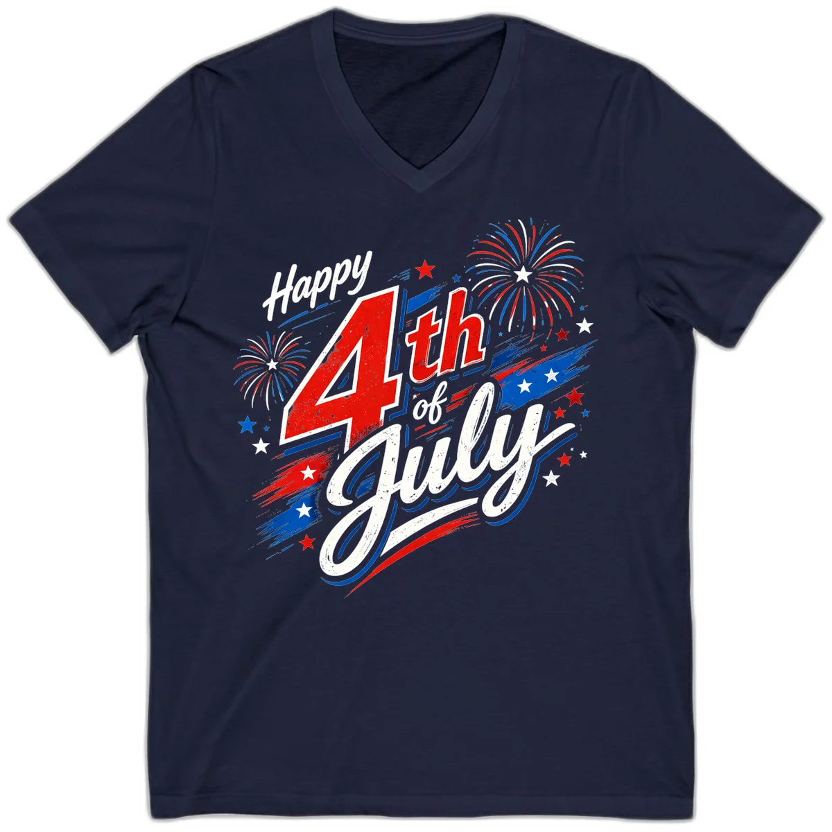 Happy 4th of July Fireworks V-Neck in Navy
