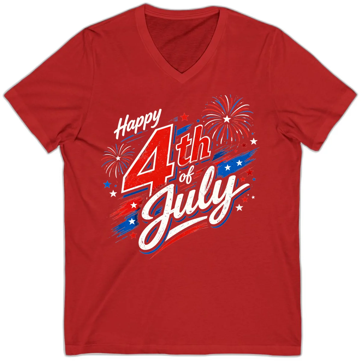Happy 4th of July Fireworks V-Neck in Red