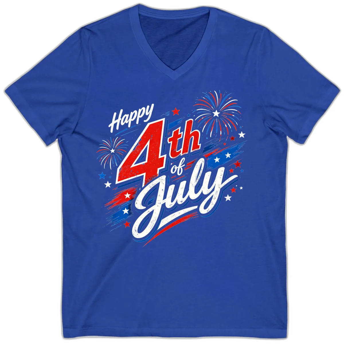 Happy 4th of July Fireworks V-Neck in True Royal