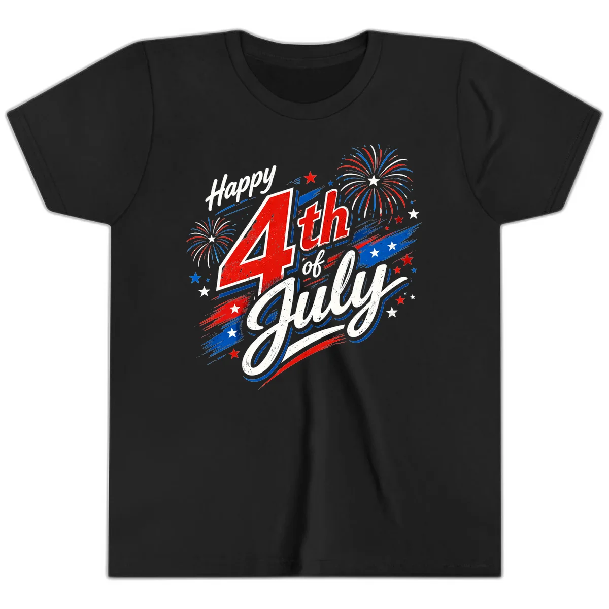 Happy 4th of July Fireworks Youth T-Shirt in Black