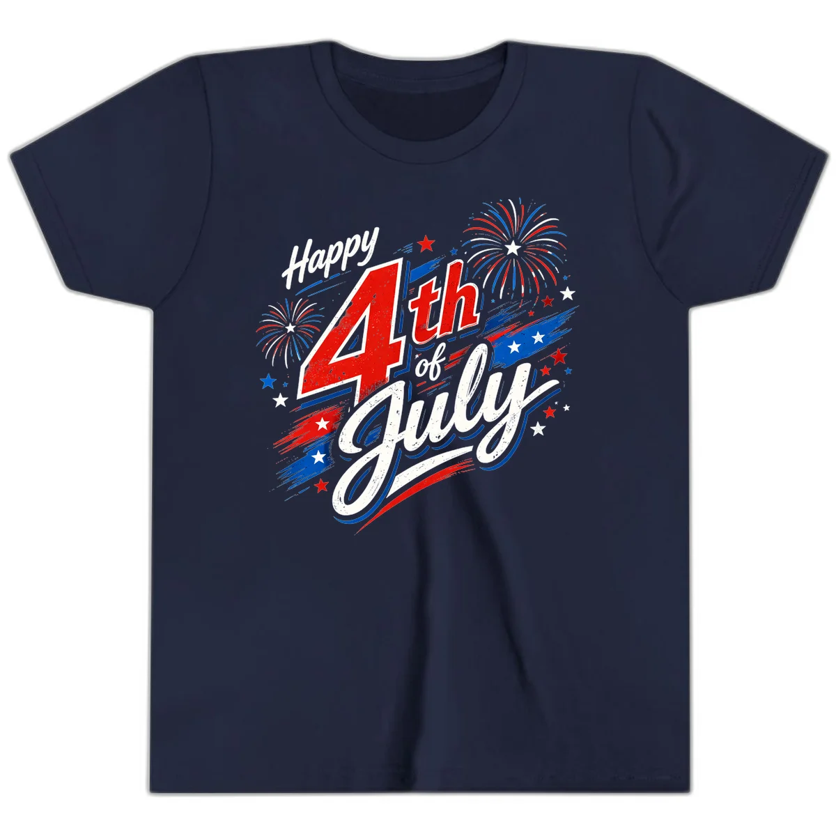 Happy 4th of July Fireworks Youth T-Shirt in Navy