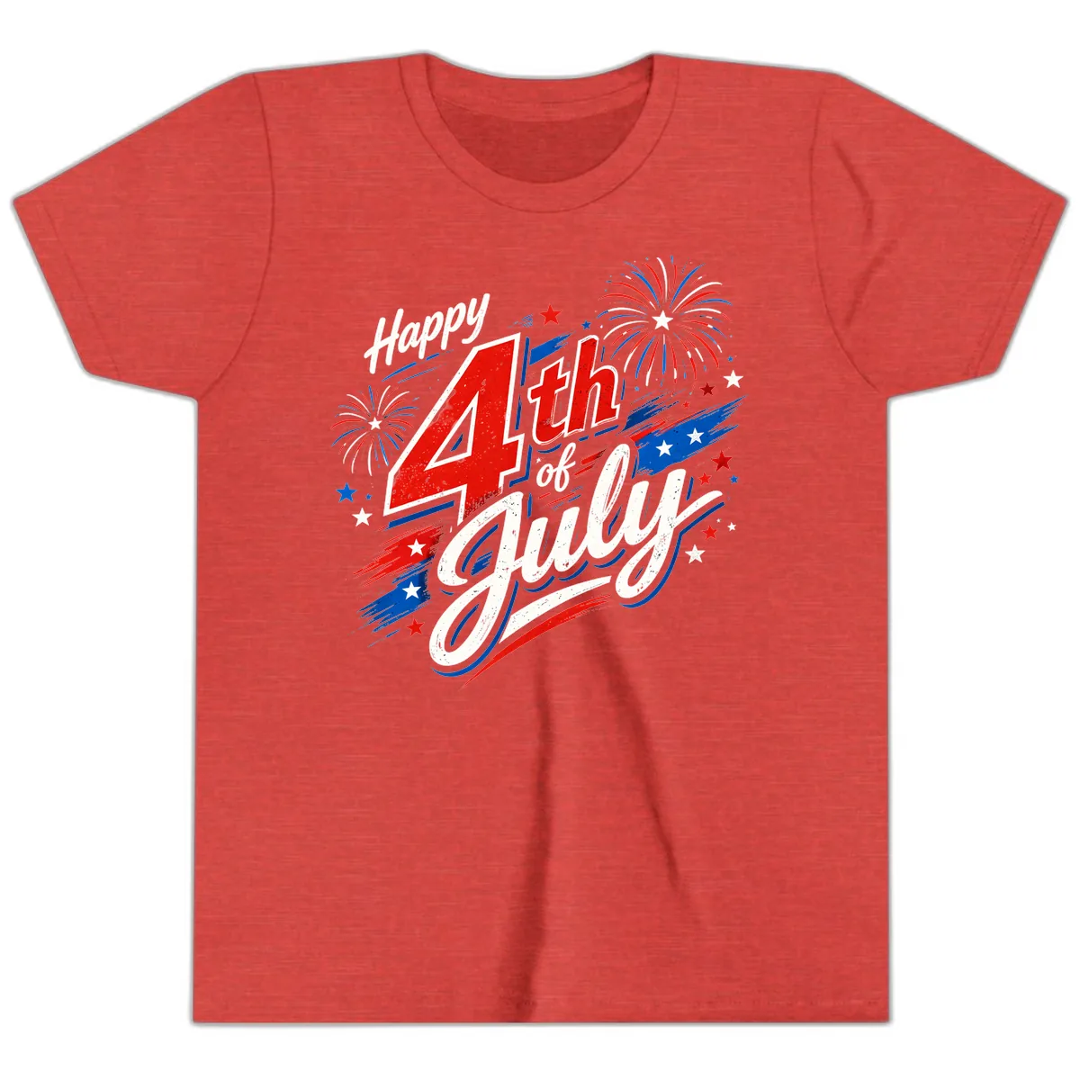 Happy 4th of July Fireworks Celebration Design Youth T-Shirt in Heather Red