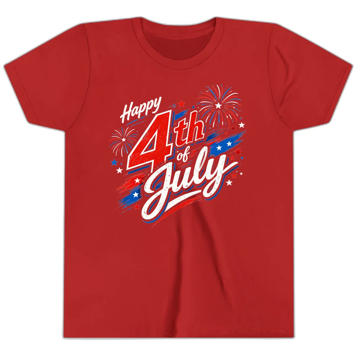 Happy 4th of July Fireworks Youth T-Shirt in Red