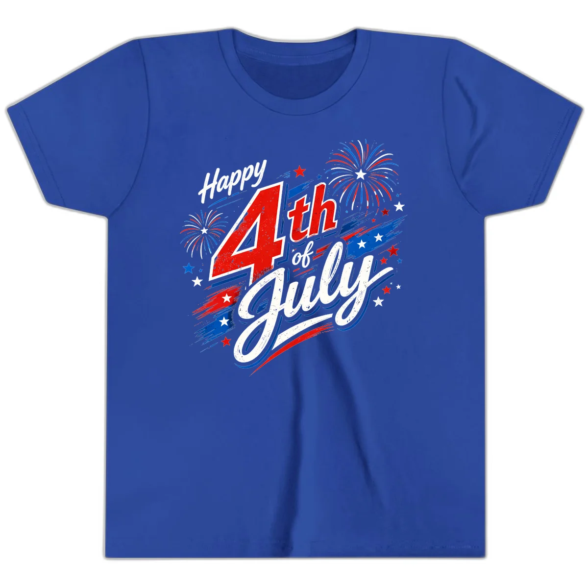 Happy 4th of July Fireworks Youth T-Shirt in True Royal