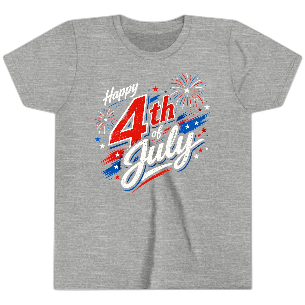 Happy 4th of July Fireworks Youth T-Shirt in Athletic Heather