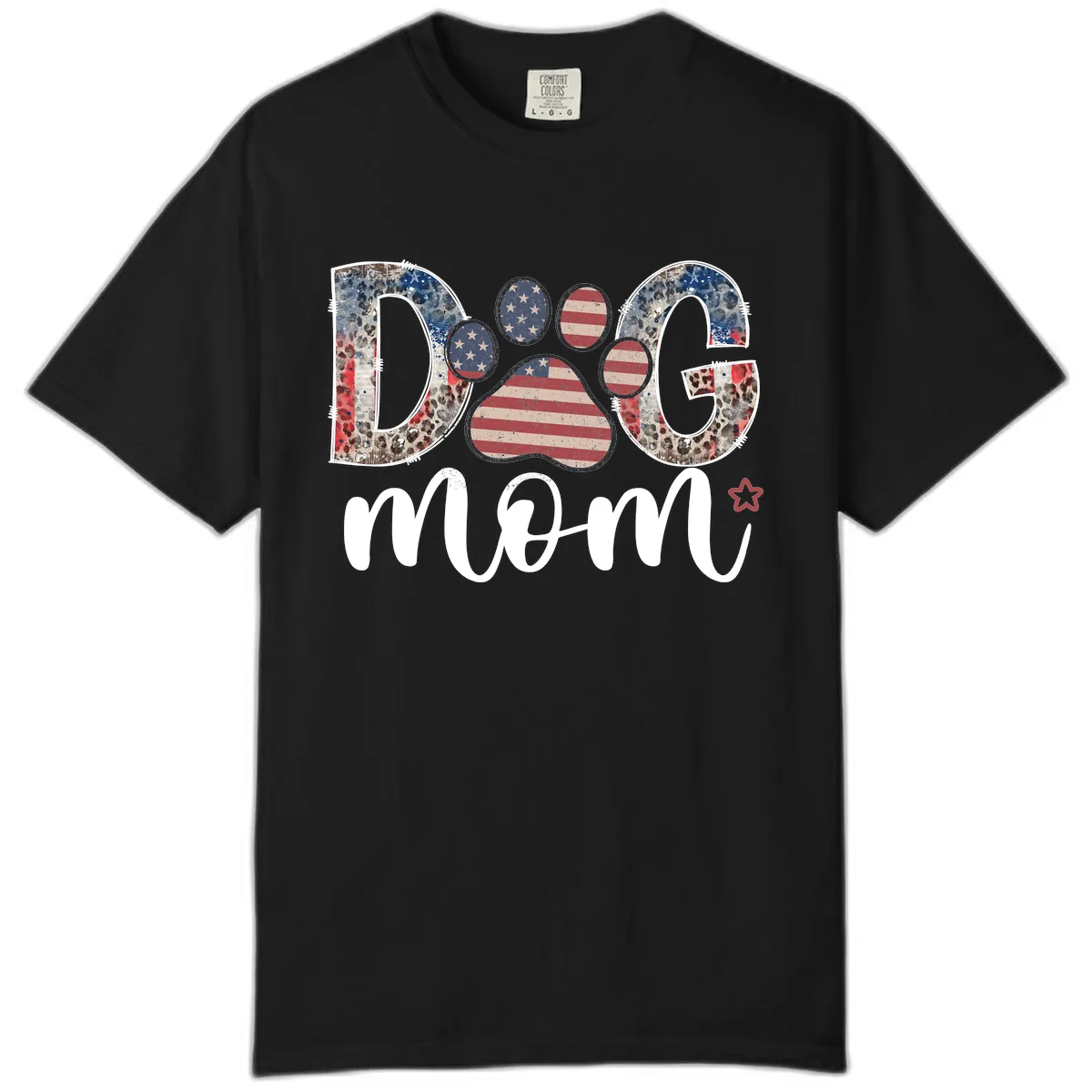 Distressed Patriotic Dog Paw Print Graphic Comfort Color in Black