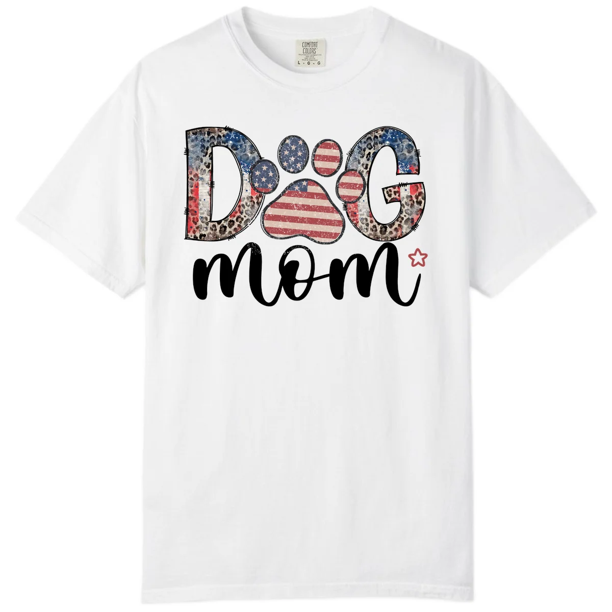 Distressed Patriotic Dog Paw Print Graphic Comfort Color in White