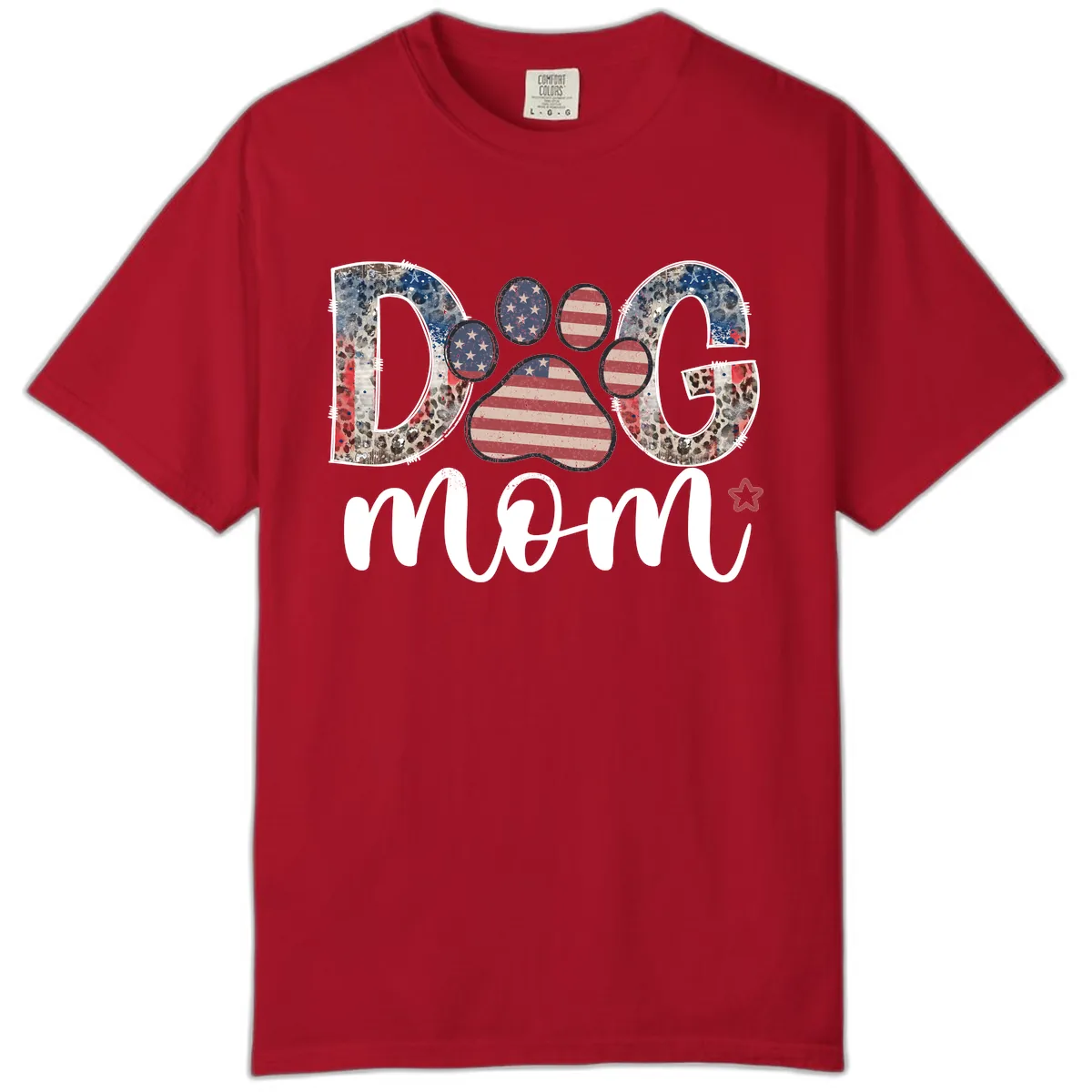 Distressed Patriotic Dog Paw Print Graphic Comfort Color in Red