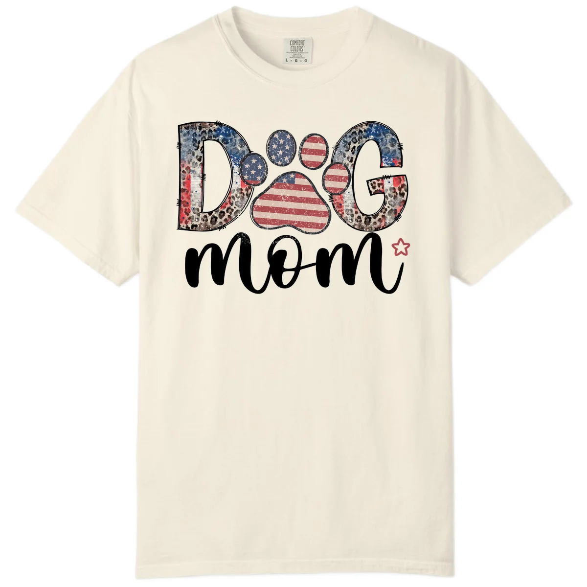 Distressed Patriotic Dog Paw Print Graphic Comfort Color in Ivory