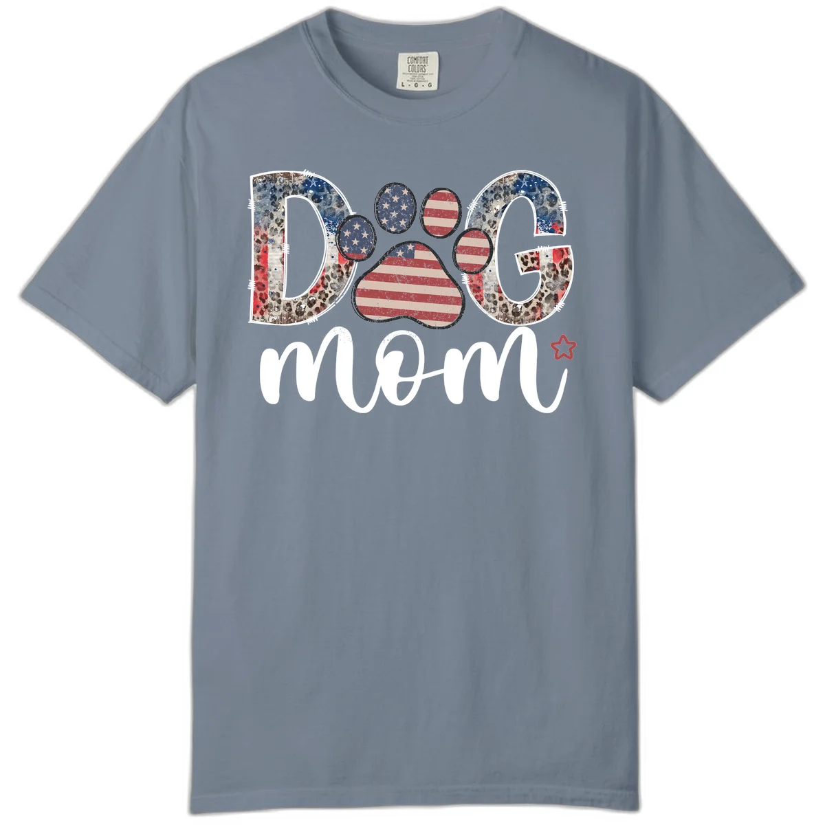 Distressed Patriotic Dog Paw Print Graphic Comfort Color in Blue Jean