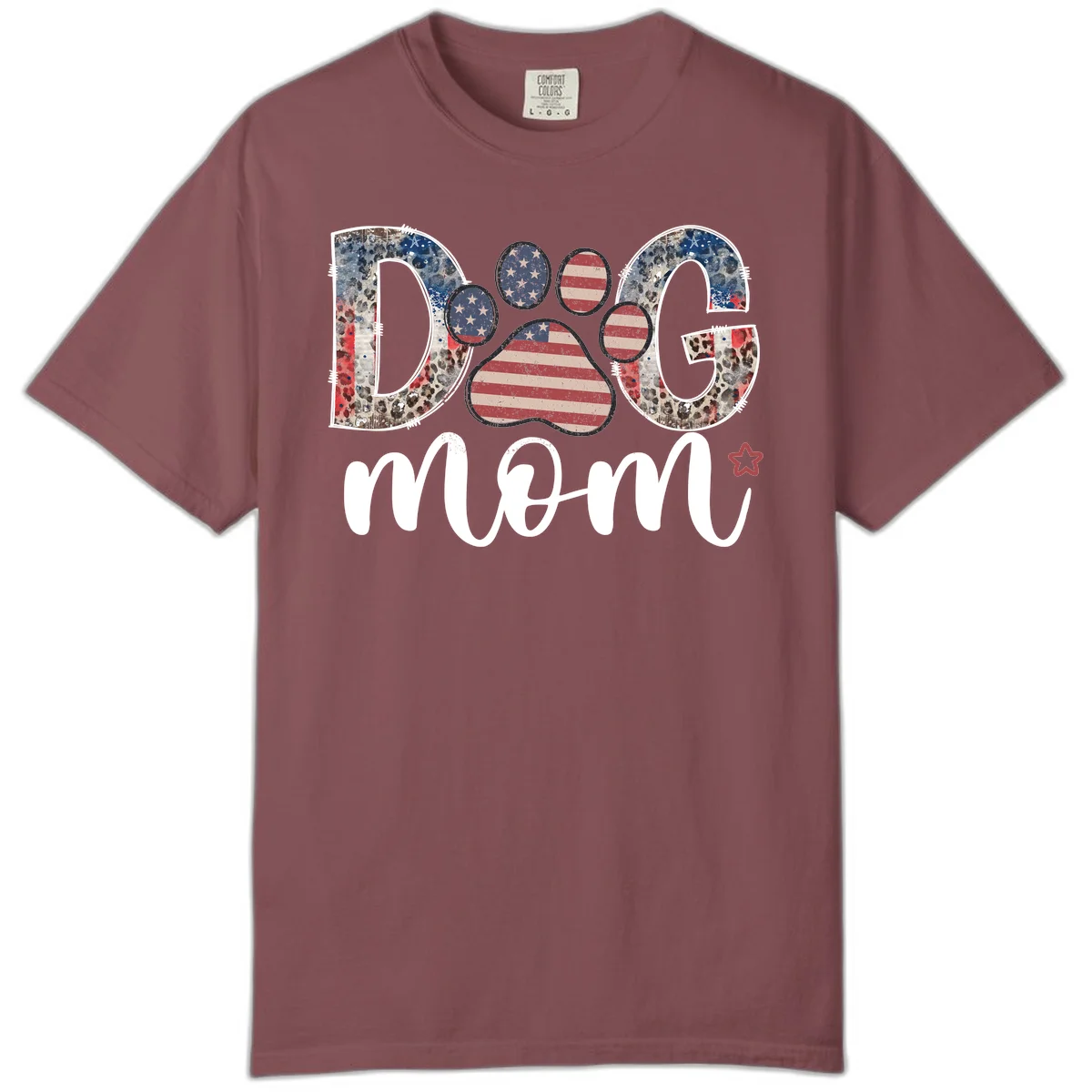 Distressed Patriotic Dog Paw Print Graphic Comfort Color in Brick