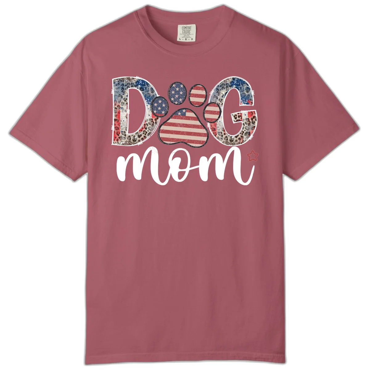 Distressed Patriotic Dog Paw Print Graphic Comfort Color in Crimson