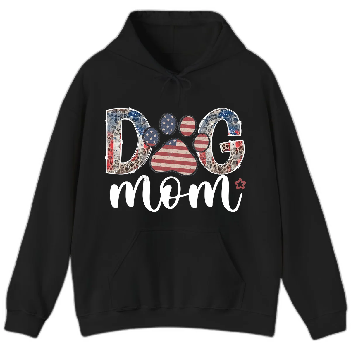Distressed Patriotic Dog Paw Print Graphic Hoodie in Black