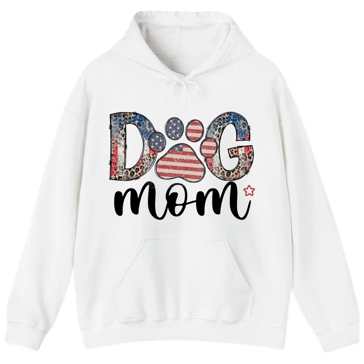 Distressed Patriotic Dog Paw Print Graphic Hoodie in White