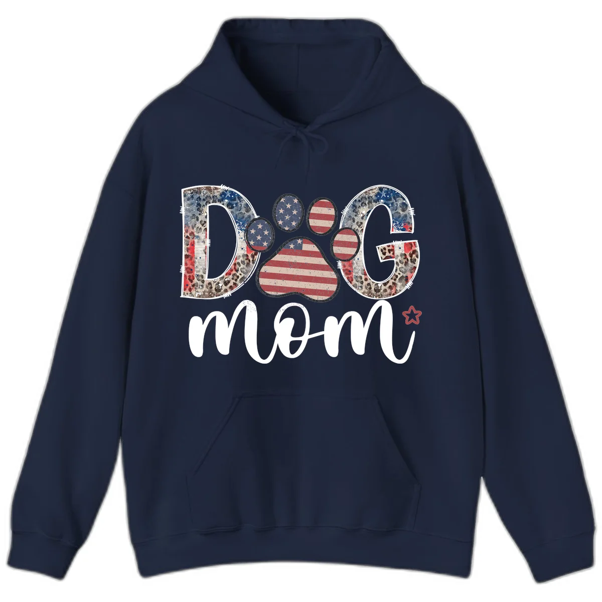 Distressed Patriotic Dog Paw Print Graphic Hoodie in Navy