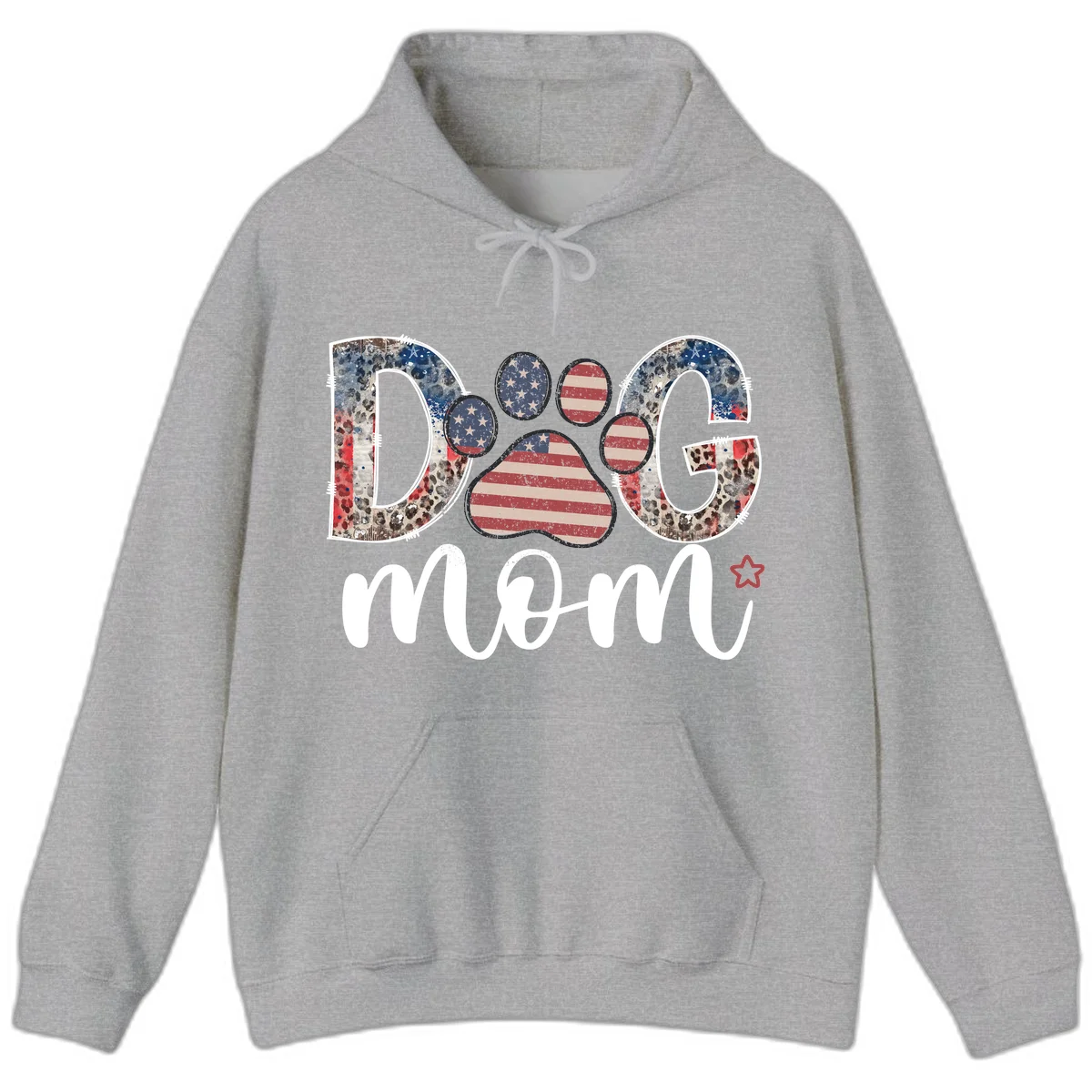 Distressed Patriotic Dog Paw Print Graphic Hoodie in Sport Grey