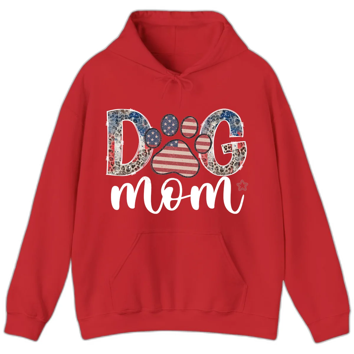 Distressed Patriotic Dog Paw Print Graphic Hoodie in Red