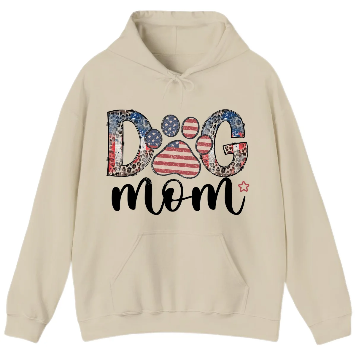 Distressed Patriotic Dog Paw Print Graphic Hoodie in Sand