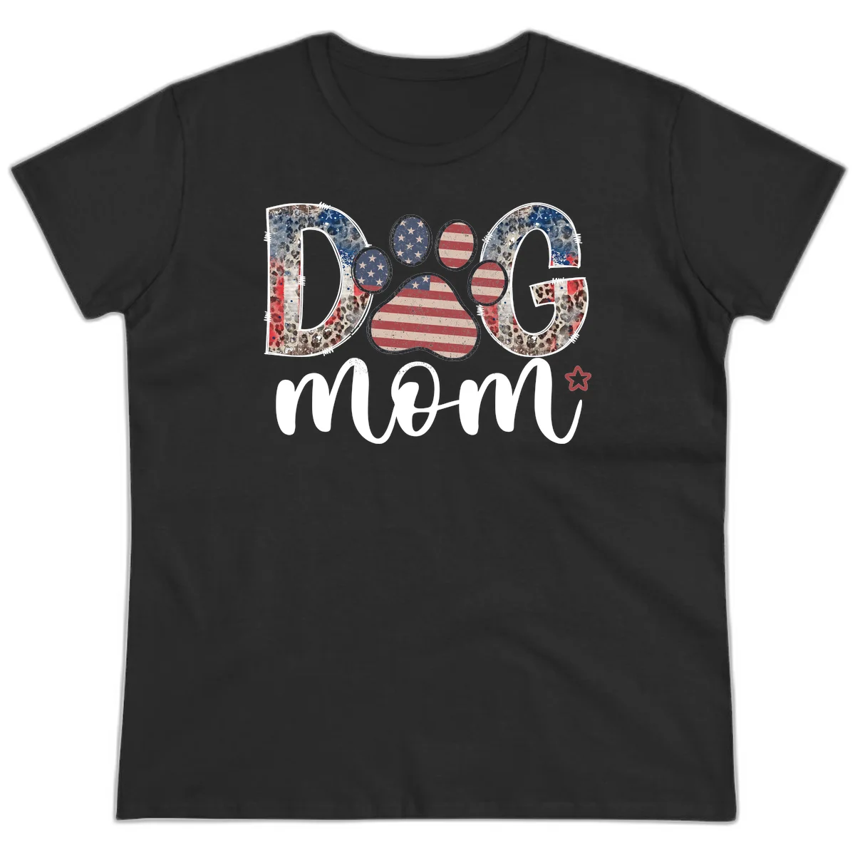Distressed Patriotic Dog Paw Print Graphic Ladies Tee in Black