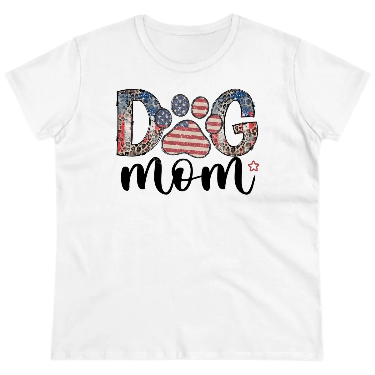 Distressed Patriotic Dog Paw Print Graphic Ladies Tee in White