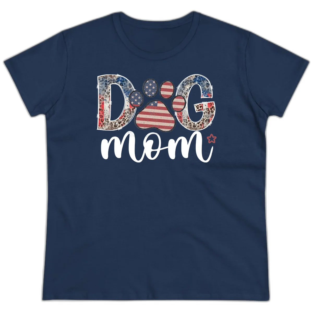 Distressed Patriotic Dog Paw Print Graphic Ladies Tee in Navy