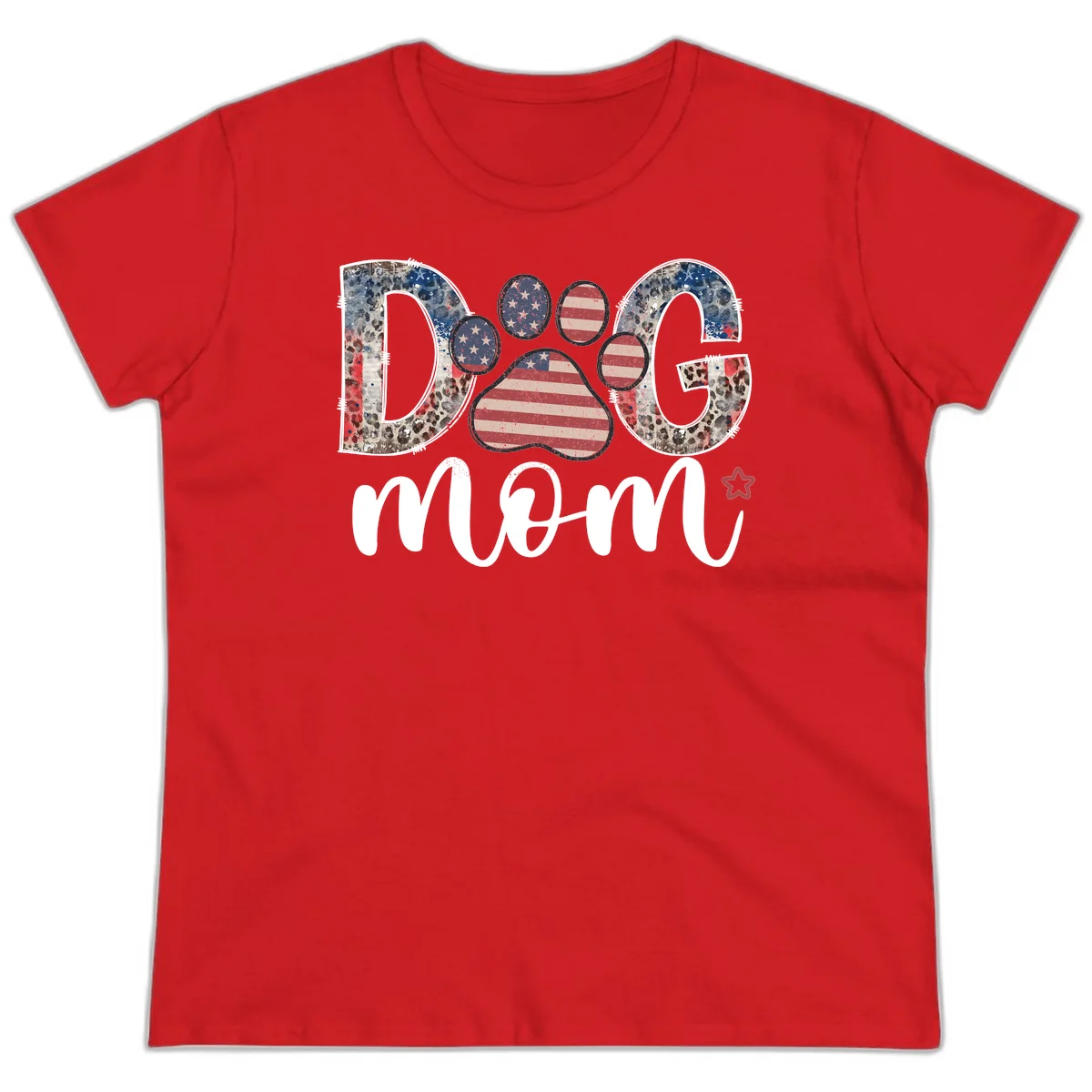 Distressed Patriotic Dog Paw Print Graphic Ladies Tee in Red