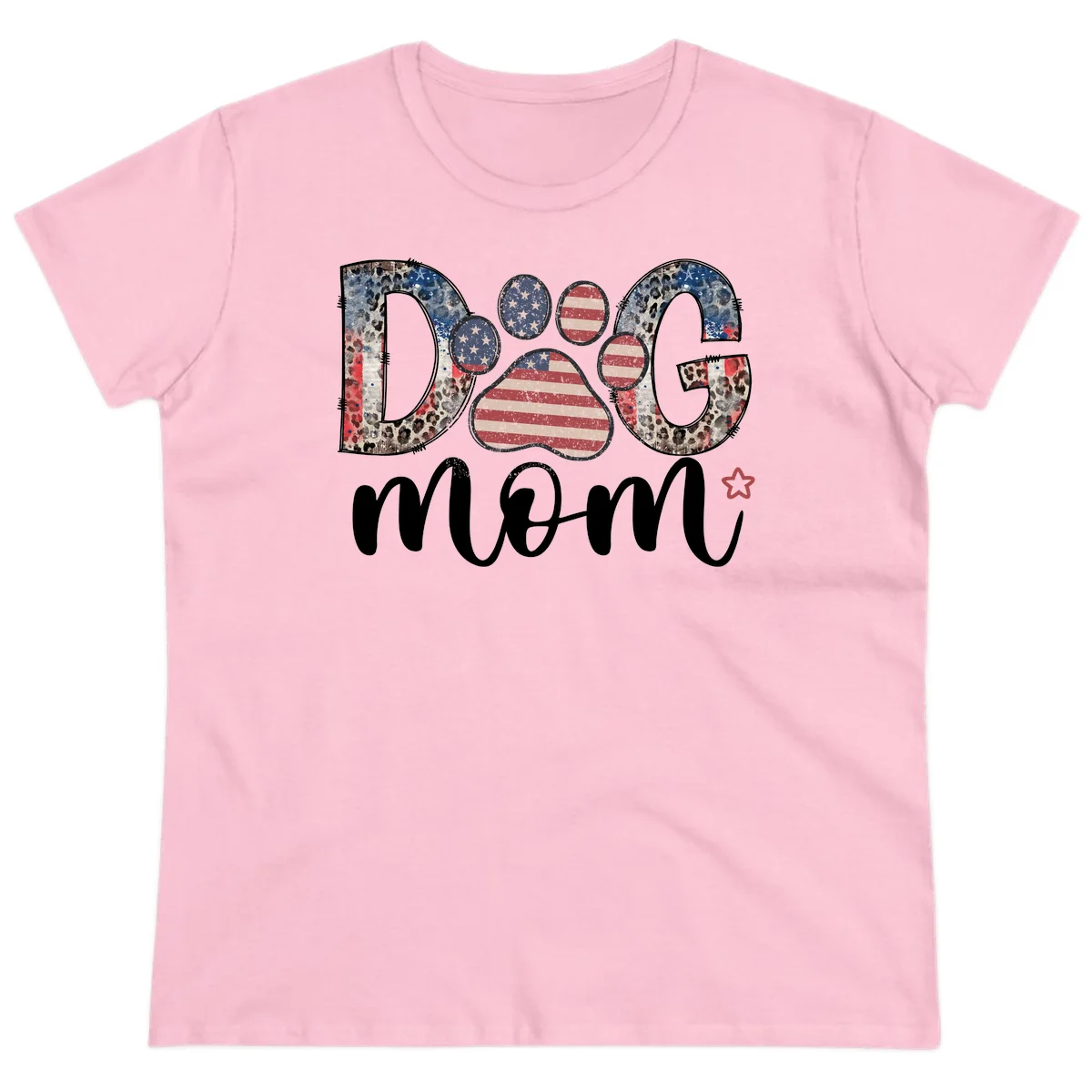 Distressed Patriotic Dog Paw Print Graphic Ladies Tee in Light Pink