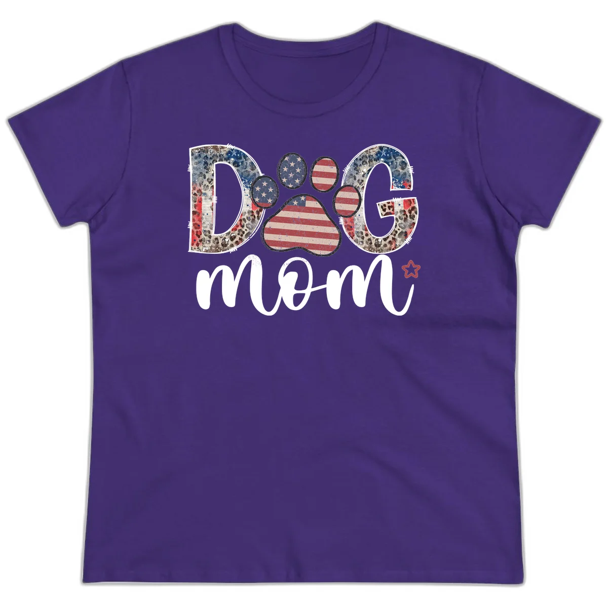 Distressed Patriotic Dog Paw Print Graphic Ladies Tee in Purple