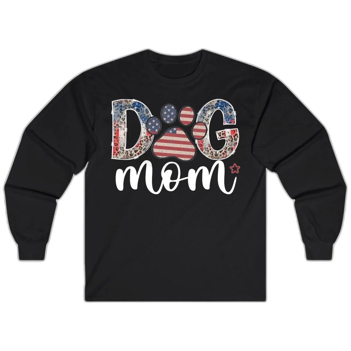 Distressed Patriotic Dog Paw Print Graphic Long Sleeve in Black