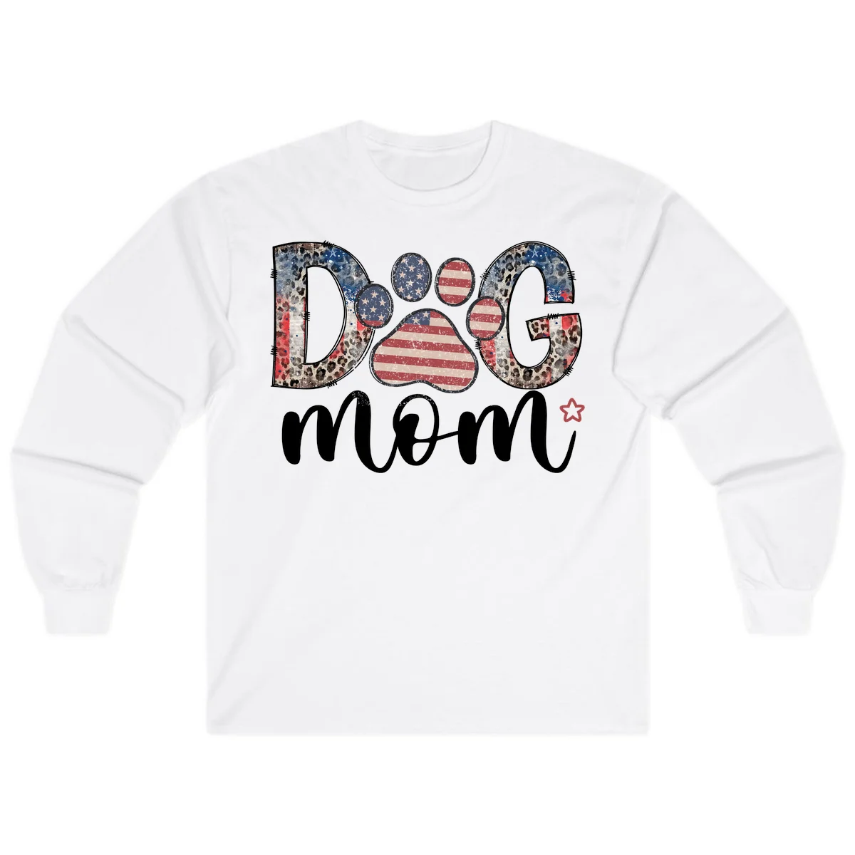 Distressed Patriotic Dog Paw Print Graphic Long Sleeve in White