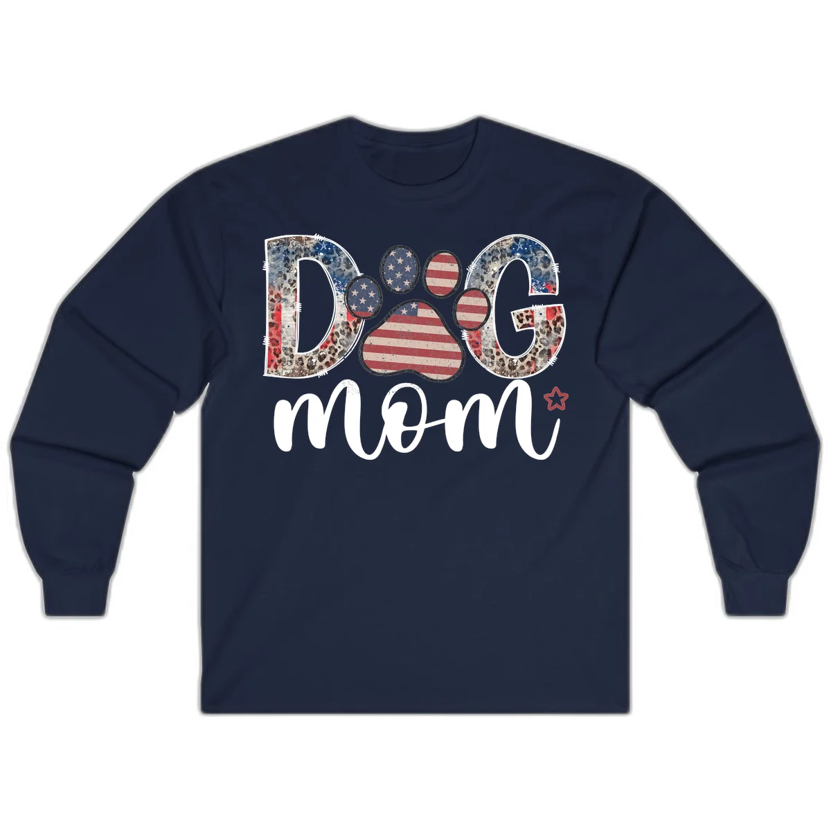Distressed Patriotic Dog Paw Print Graphic Long Sleeve in Navy