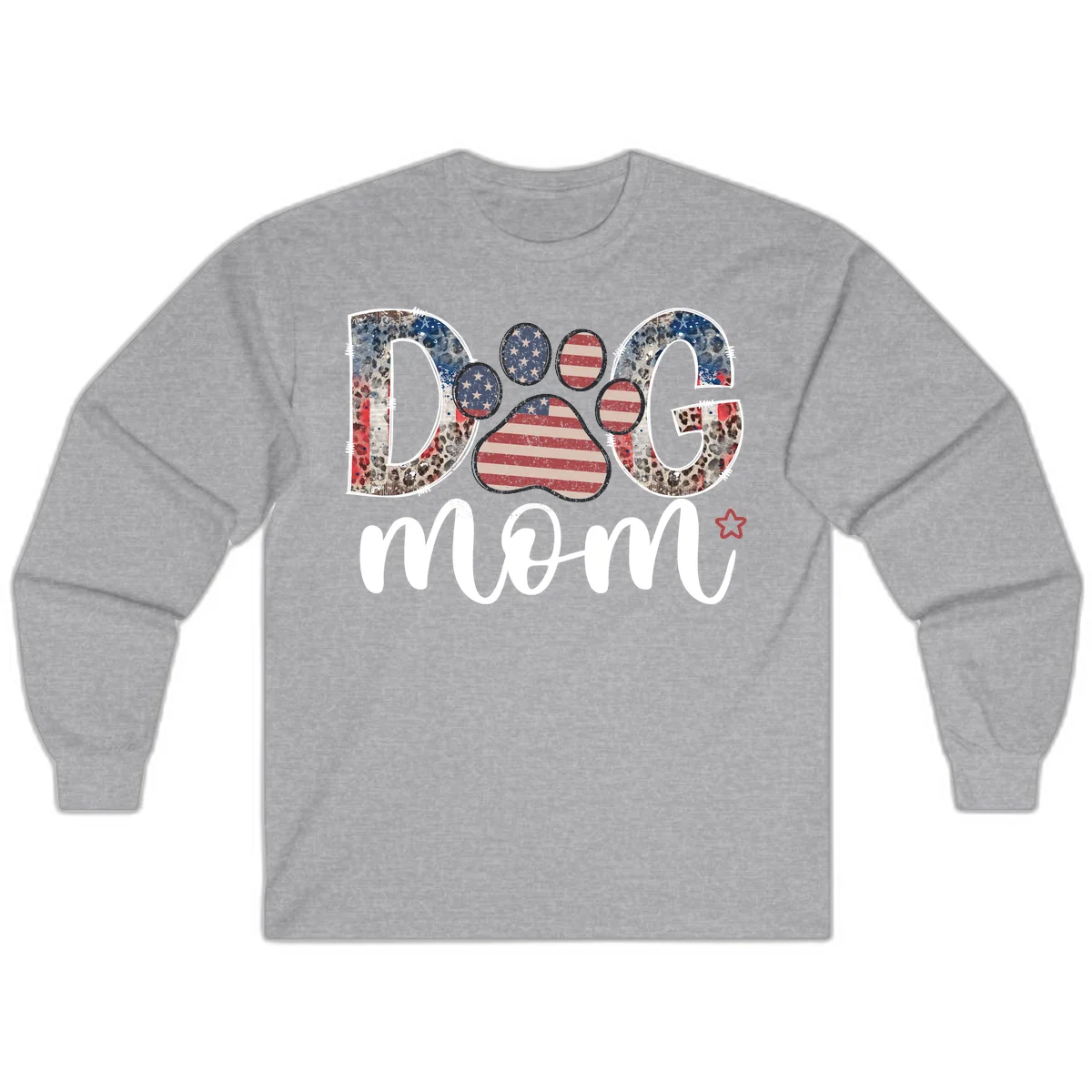 Distressed Patriotic Dog Paw Print Graphic Long Sleeve in Sport Grey