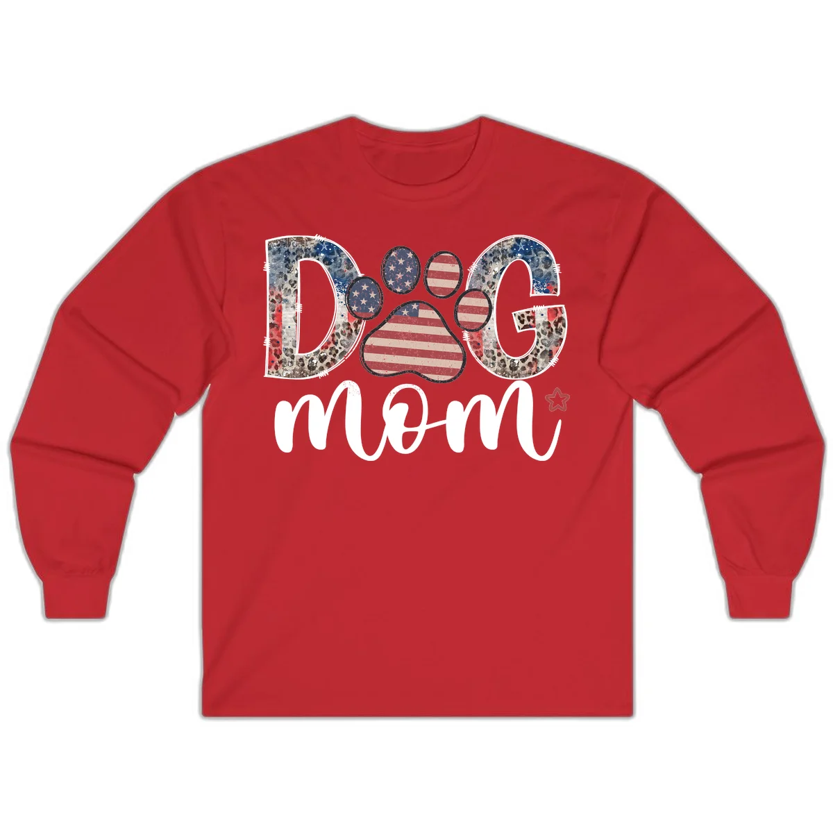 Distressed Patriotic Dog Paw Print Graphic Long Sleeve in Red