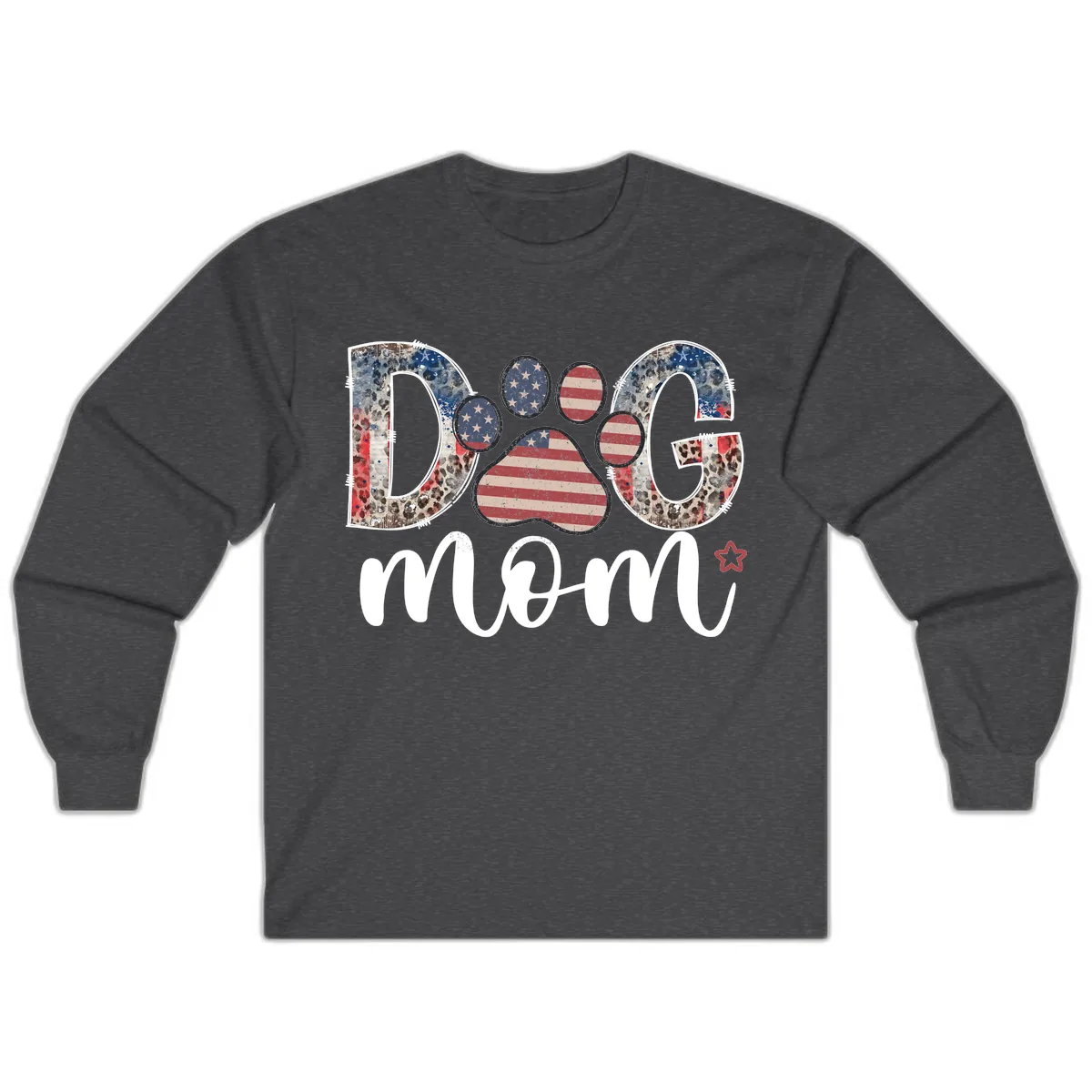 Distressed Patriotic Dog Paw Print Graphic Long Sleeve in Dark Heather
